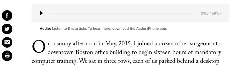 New Yorker article with audio option