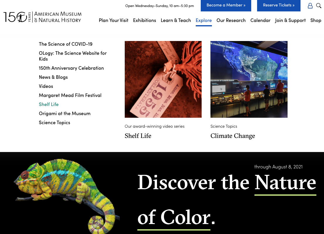 American Museum of Natural History mega menu