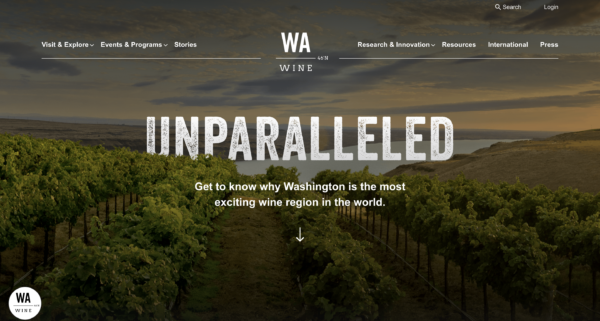 The home page of the Washington State Wine Commission website.